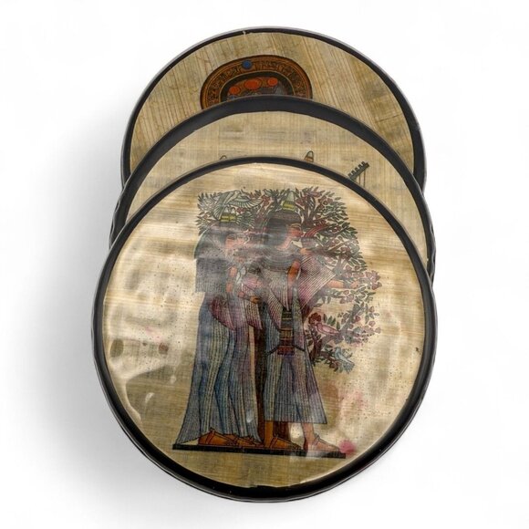 Set Of 5 Egyptian Papyrus-Themed Coasters With Velvet Backing - Picture 3 of 6